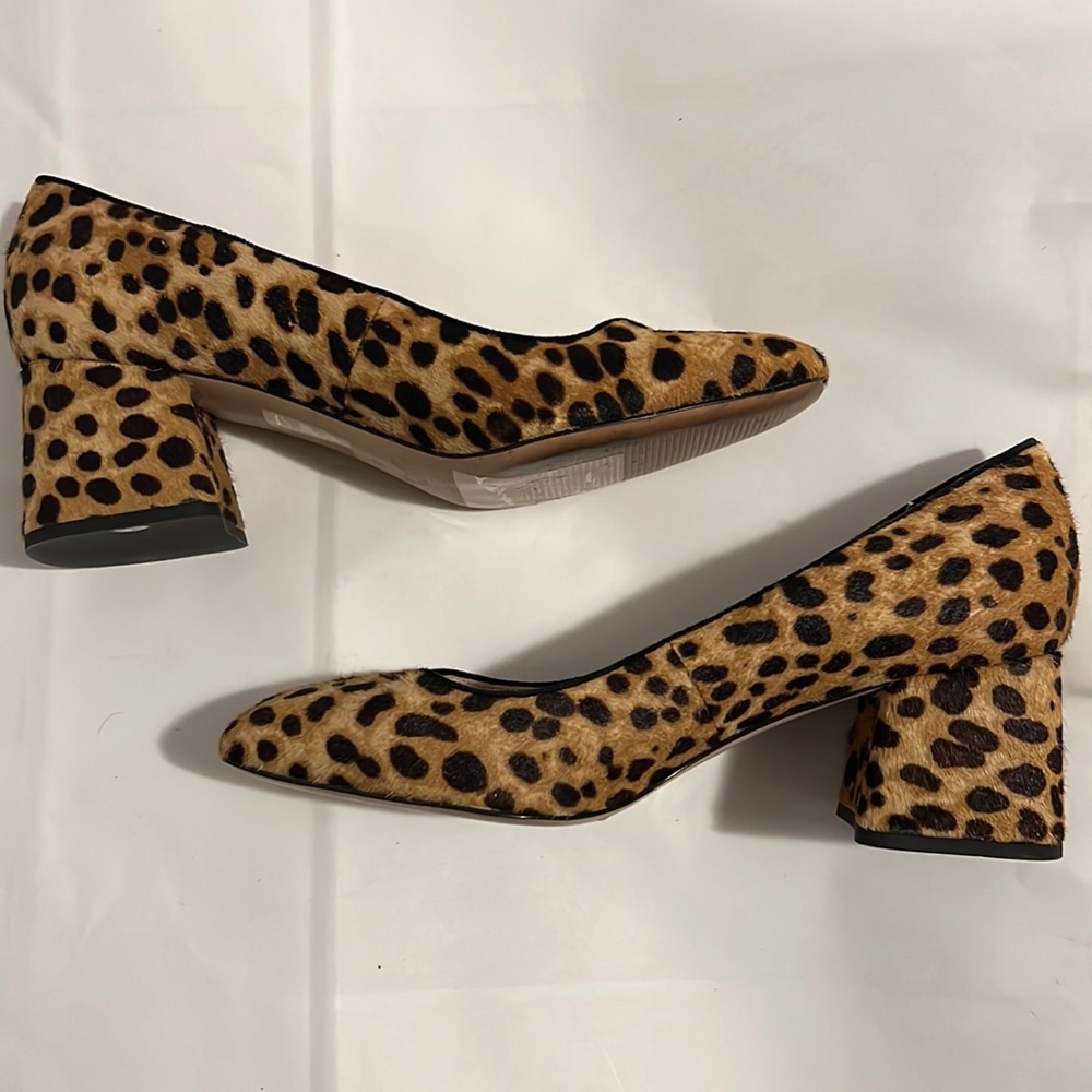 J Crew Calf hair “leopard” print heel